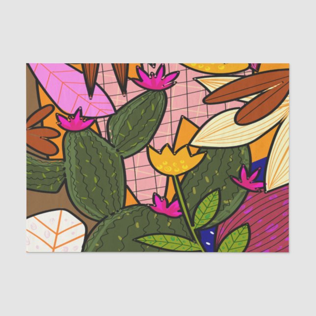 Papier Mousseline Feuilles et fleurs tropicales abstraites   (Recto)