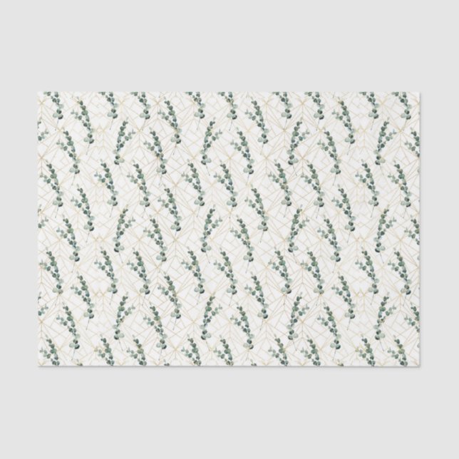 Papier Mousseline Feuilles Eucalyptus avec Motif géométrique or (Recto)