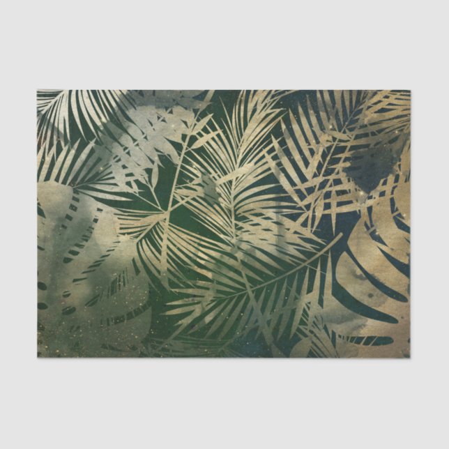 Papier Mousseline Feuilles Green et Gold Palm (Recto)