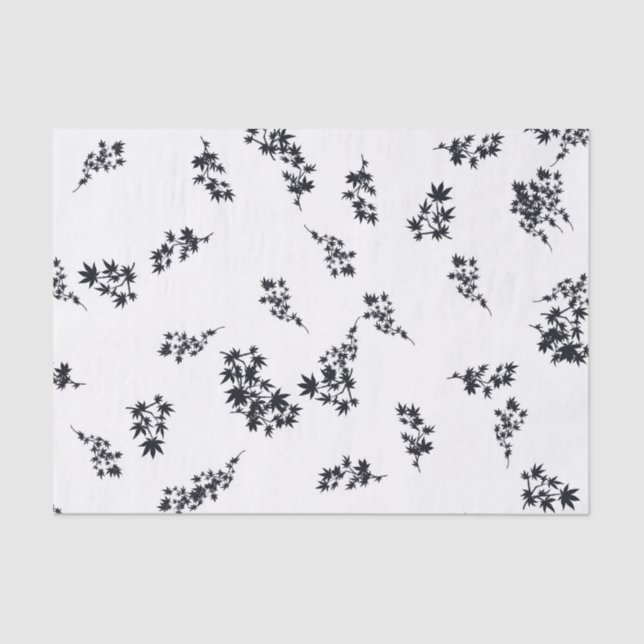 Papier Mousseline Feuilles noirs et blancs (Recto)
