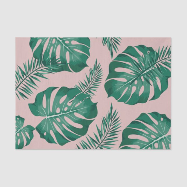 Papier Mousseline Feuilles Pink & Green Palm sans couture Motif (Recto)