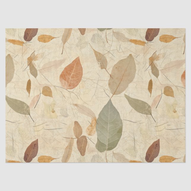 Papier Mousseline Feuilles pressées de l'Herbier Vintage Brun Or Oli (Recto)