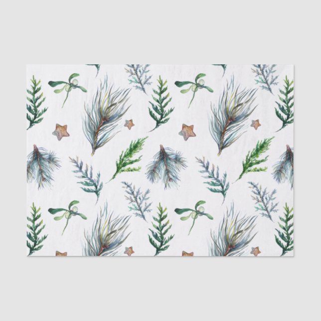 Papier Mousseline Feuilles rustiques de pin botanique forestier (Recto)