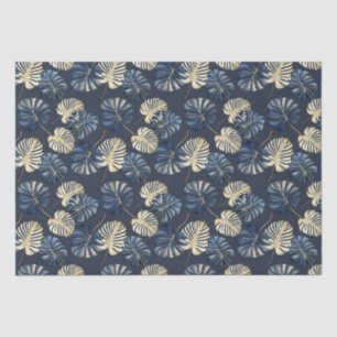 Papier Mousseline Feuilles Tropical Blue Gold