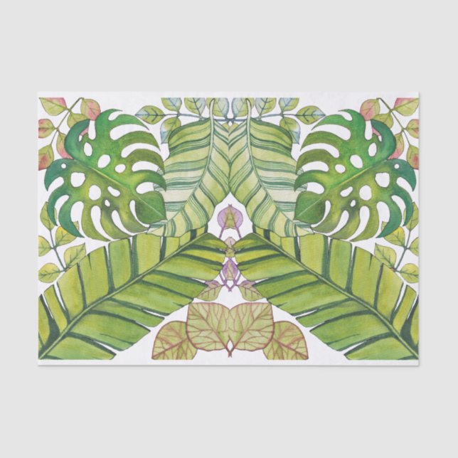 Papier Mousseline Feuilles Tropicaux En Aquarelle (Recto)