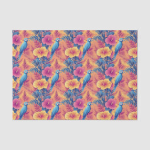 Papier Mousseline Feuilles tropicaux et perroquets Motif d'été