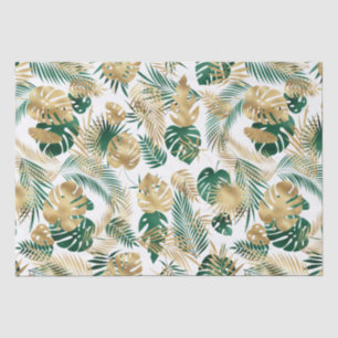 Papier Mousseline Feuilles tropicaux Gold & Green