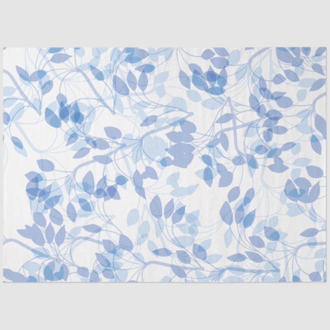 Papier Mousseline Feuilles tropicaux modernes tendance bleu et blanc (Recto)