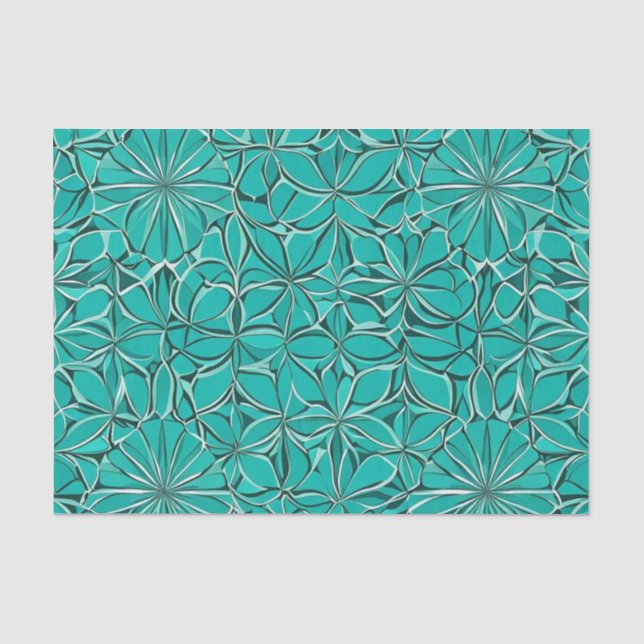 Papier Mousseline Feuilles turquoises et verts (Recto)