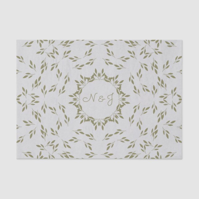 Papier Mousseline Feuilles vert olive Moutarde naturelle Mariage rus (Recto)
