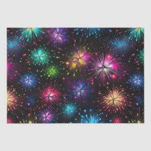 Papier Mousseline Feux d'artifice arc-en-ciel élégants sur fond noir