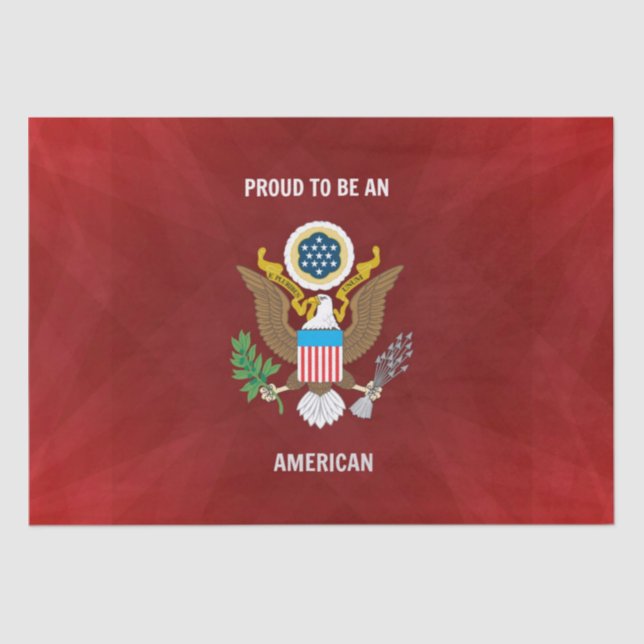 Papier Mousseline "Fier d'être un Américain", rouge, blanc et bleu, (Recto)