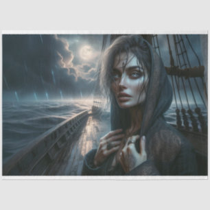 Papier Mousseline Fierce Pirate Femme Sous Le Ciel Lune Découpage