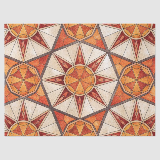 Papier Mousseline Fiery Red and Orange Starburst - Geometric Mosaic (Recto)