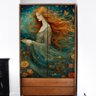 Papier Mousseline Fille à Haired avec des fleurs Découpage