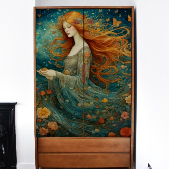 Papier Mousseline Fille à Haired avec des fleurs Découpage (Créateur téléchargé)