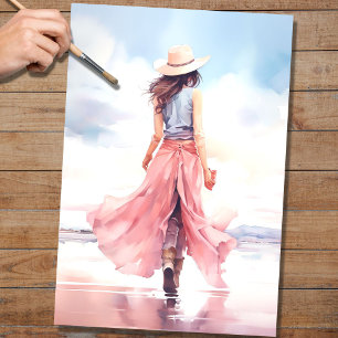 Papier Mousseline Fille à la plage 3 papier découpage