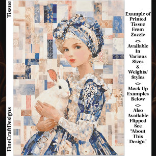 Papier Mousseline Fille au Lapin Blanc, Découpage Patchwork EB9L