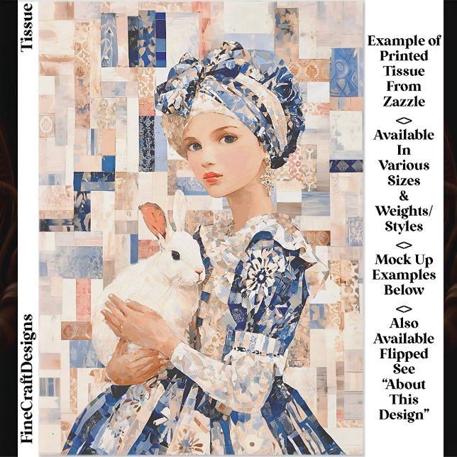 Papier Mousseline Fille au Lapin Blanc, Découpage Patchwork EB9L (Créateur téléchargé)
