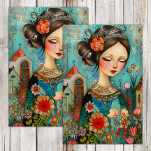 FILLE AUX FLEURS COLORÉE DANS UN JARDIN PRINTANIER