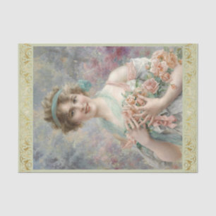 Papier Mousseline Fille avec roses par Emile Vernon, Decoupage
