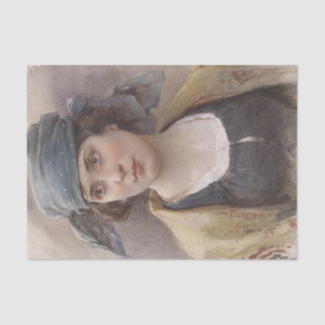 Papier Mousseline Fille avec un foulard vert (par Ludwig Passini) (Recto)