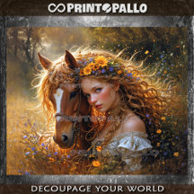Fille blonde et son cheval bien-aimé - 