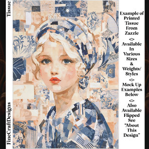 Papier Mousseline Fille blonde, patchwork bleu et crème EC2L découpa