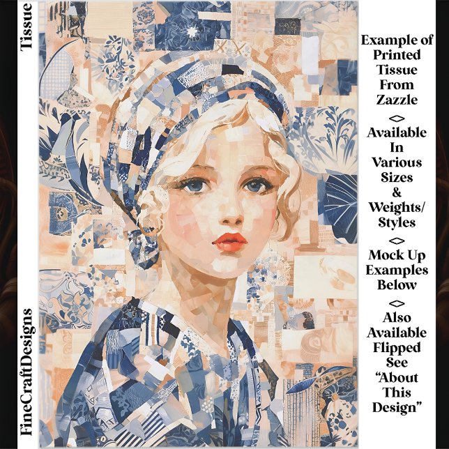 Papier Mousseline Fille blonde, patchwork bleu et crème EC2R découpa (Créateur téléchargé)