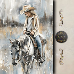 Papier Mousseline Fille chevauchant un cheval Scène western découpag