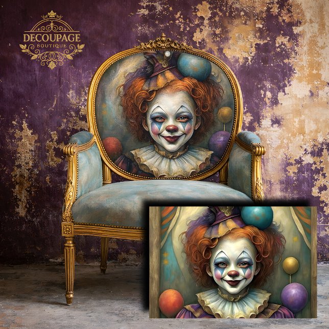 Papier Mousseline Fille Clown Fantaisiste Découpage (Whimsical Girl Clown Decoupage Tissue Paper)