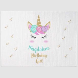 Papier Mousseline Fille de fête d'anniversaire avec licorne et nom