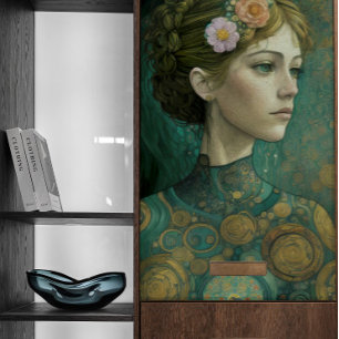 Papier Mousseline Fille de style Klimt avec des fleurs dans le dénou