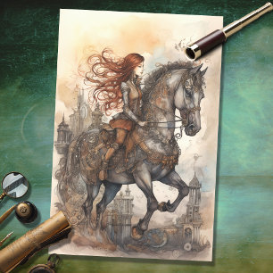 Papier Mousseline Fille et cheval Steampunk 3 Découpage papier