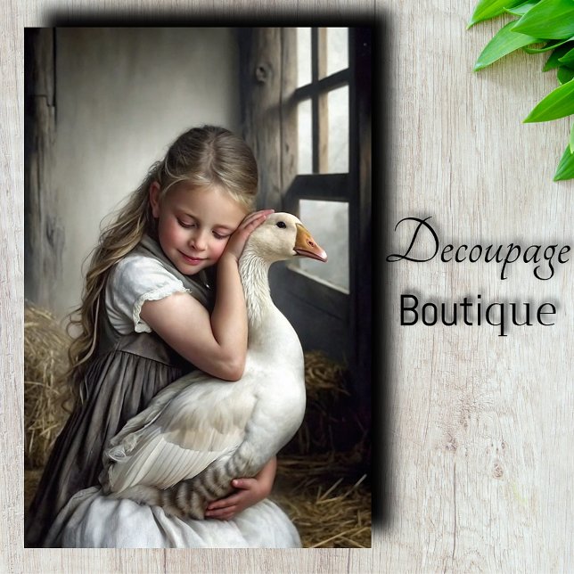 Papier Mousseline Fille et Oie Découpage (Girl and Goose Decoupage Tissue Paper)