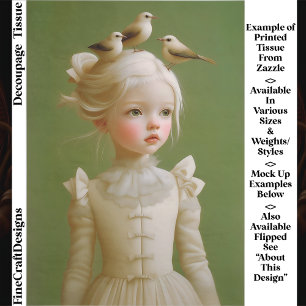 Papier Mousseline Fille Fantaisiste, Oiseaux Dans Ses Cheveux EV9R D
