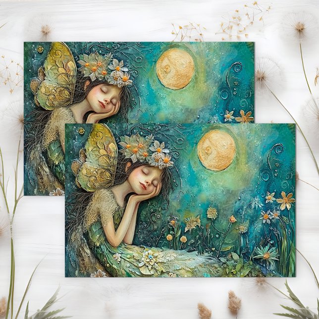 PAPIER MOUSSELINE FILLE FÉE AU CLAIR DE LUNE DÉCOUPAGE (MOONLIGHT FAIRY GIRL DECOUPAGE TISSUE PAPER)