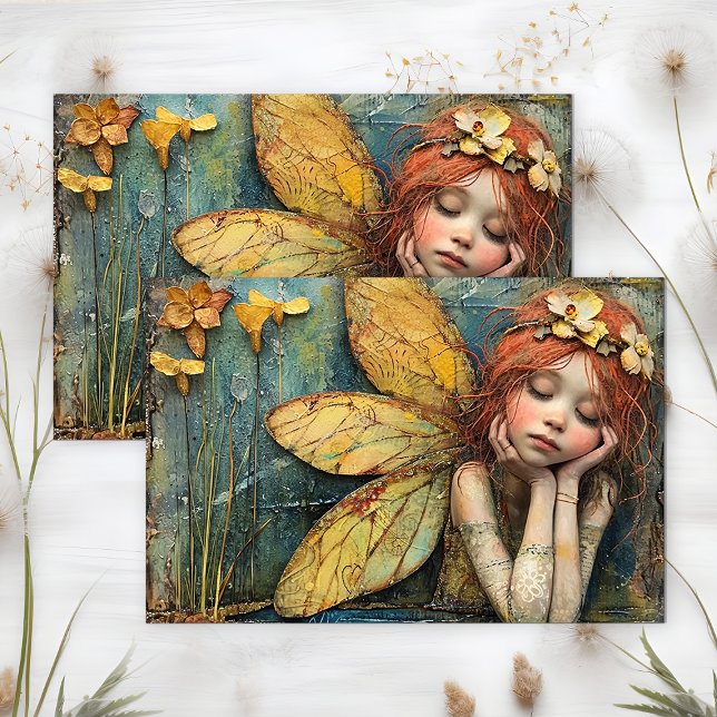 PAPIER MOUSSELINE FILLE FÉE DE L'ÉTANG DE LILY DECOUPAGE (LILY POND FAIRY GIRL DECOUPAGE TISSUE PAPER)