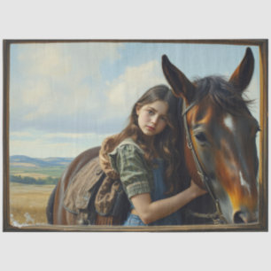 Papier Mousseline Fille gitane sauvage avec son cheval