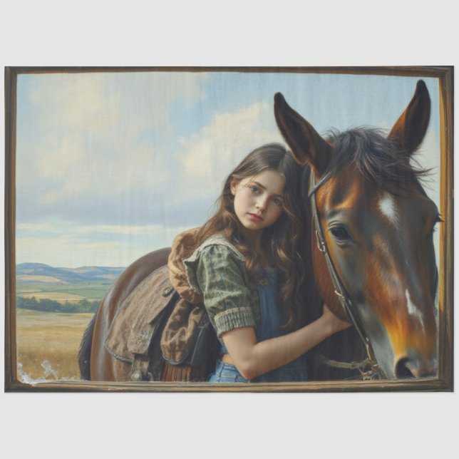 Papier Mousseline Fille gitane sauvage avec son cheval (Recto)