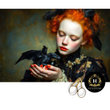 Fille gothique avec bébé dragon noir - Art de déco