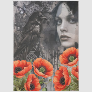 Papier Mousseline Fille gothique foncée Corbeau Rouge Papes Art Abst