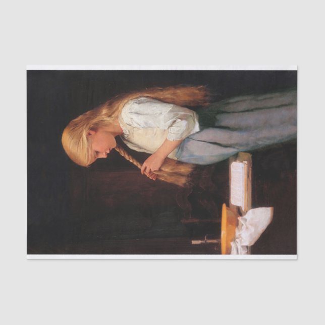 Papier Mousseline Fille lui tresser les cheveux par Albert Anker  (Recto)