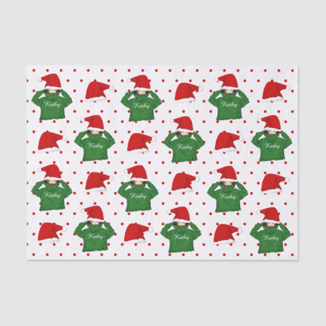 Papier Mousseline Fille mignonne avec Hoody Verte Santa Hat Noël (Recto)
