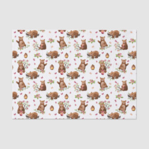 Papier Mousseline Fille Motif d'ours de miel - Brown rose Tissu blan