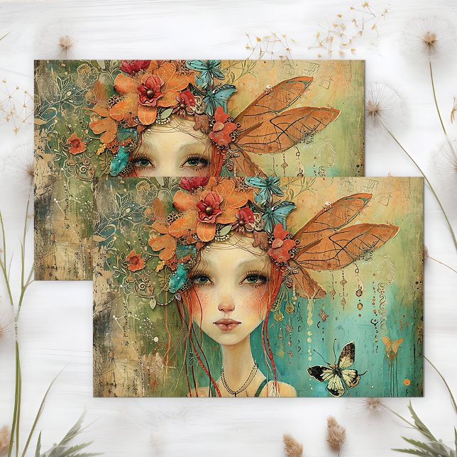 PAPIER MOUSSELINE FILLE PAPILLON FANTAISIE DECOUPAGE (QUIRKY BUTTERFLY FAIRY GIRL DECOUPAGE TISSUE PAPER)