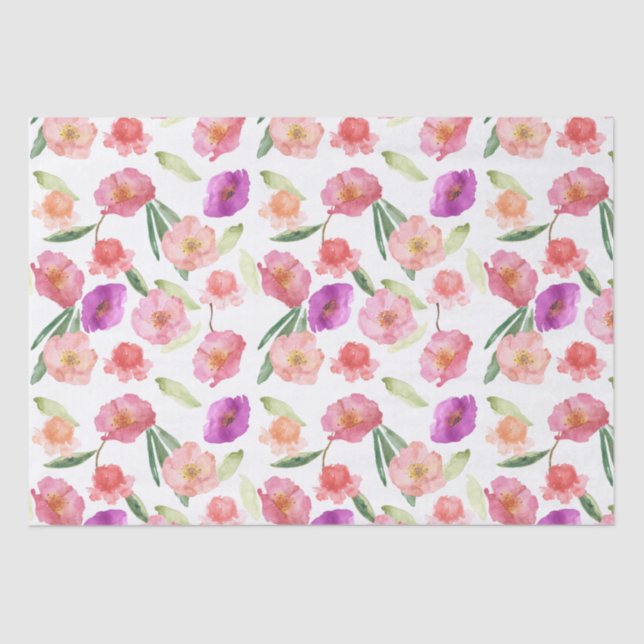 Papier Mousseline Fille Peach rose violet aquarelle Florale (Recto)