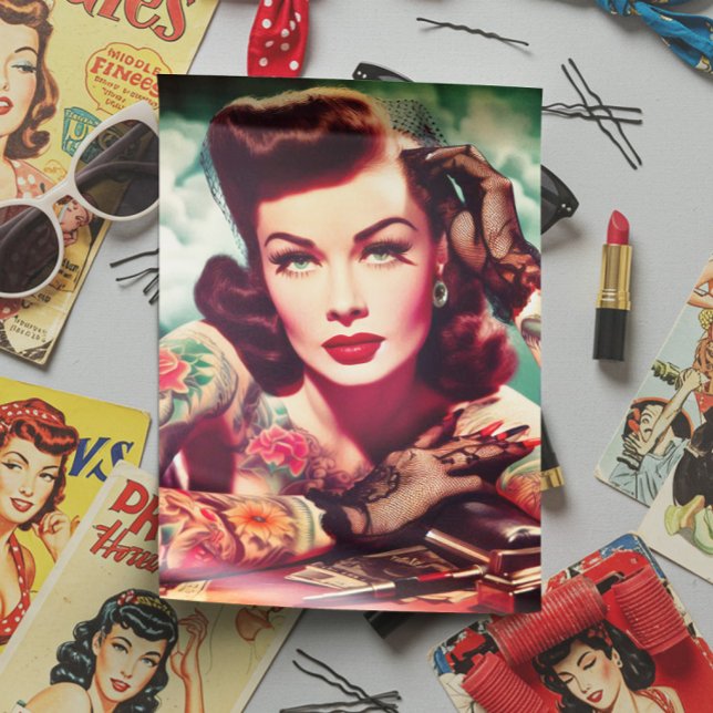 Papier Mousseline Fille Rétro Tatouée (Créateur téléchargé)