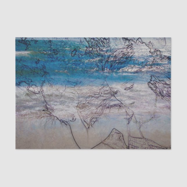 Papier Mousseline Fille Sirène Bleu Blanc Nautique Vagues Océan (Recto)