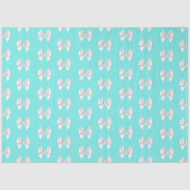 Papier Mousseline Fille Turquoise Aqua Blue Tiffany Thème Blanc Bow (Recto)